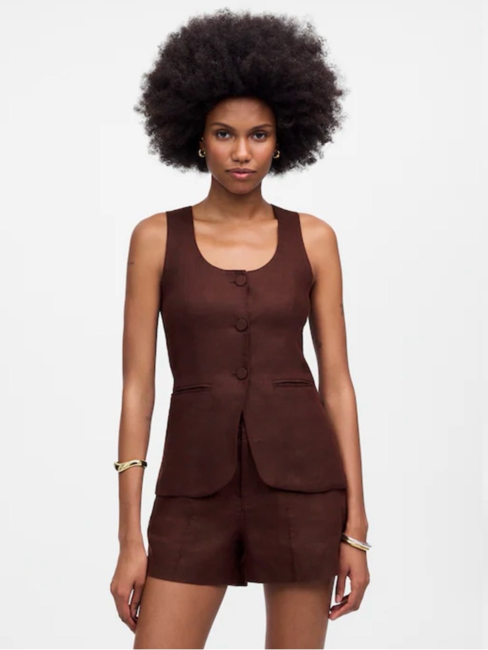 Madewell Scoopneck Cutaway Vest Chocolate Raisin 100% Linen Button-Front